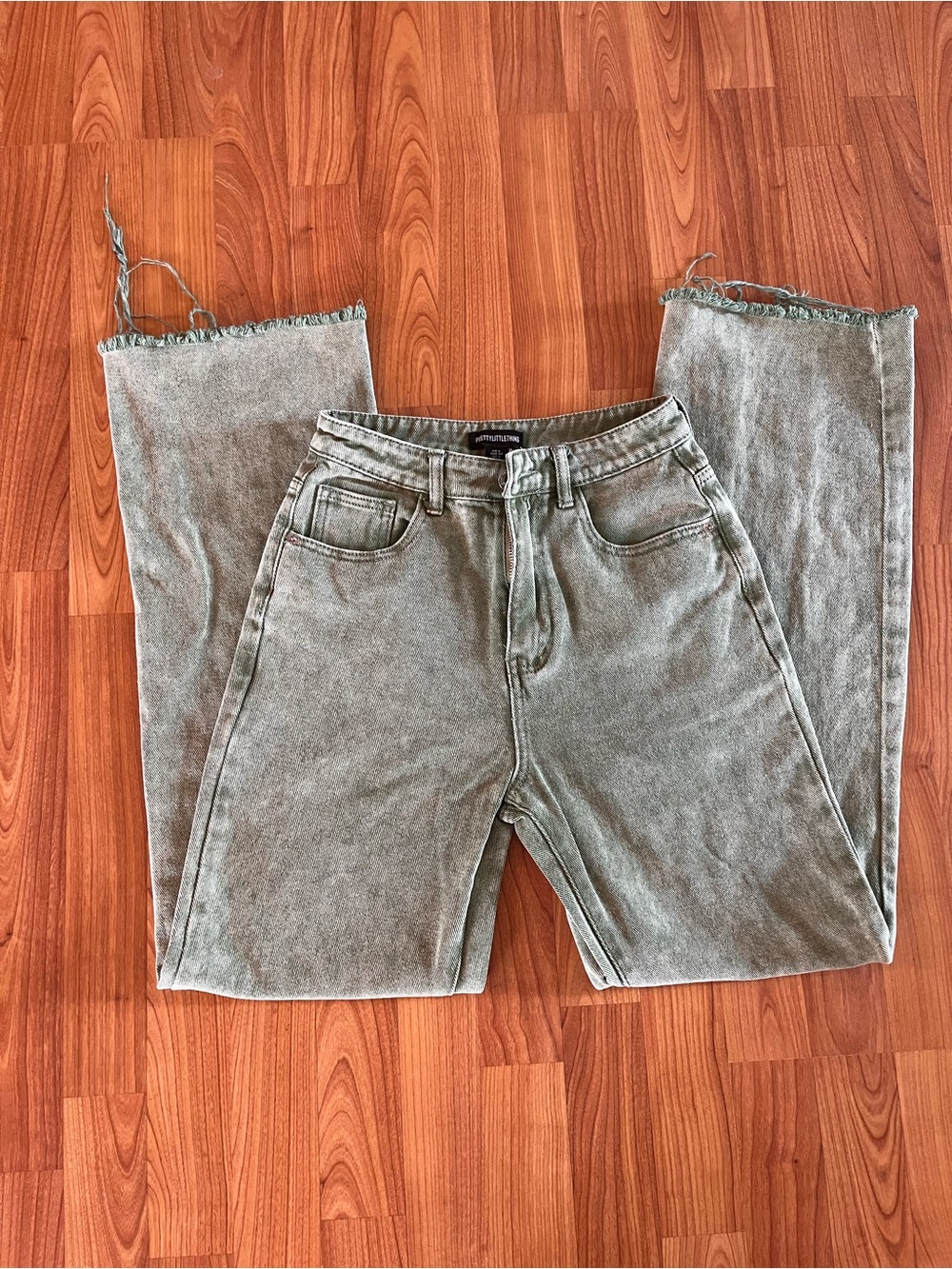 Pretty Little Thing Relaxed Fit Washed Green Jeans - size 2
